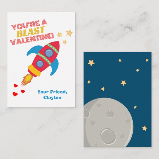 Carte De Correspondance Valentines de la classe Rocket Space (Devant / Derrière)