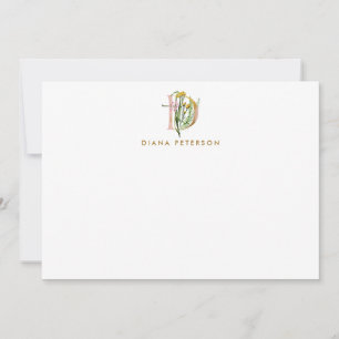 Carte De Correspondance Verdure & Fleurs Monogramme Lettre D Personnalisée