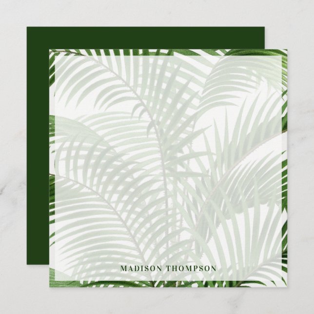 Carte De Correspondance Verdure tropicale Aquarelle Palm Tree Feuilles (Devant / Derrière)