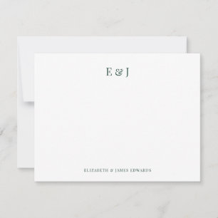 Carte De Correspondance Vert émeraude Classique Élégant Couple Initiales