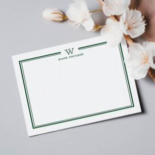 Carte De Correspondance Vert Formal Classic Famille Monogramme Double Cadr