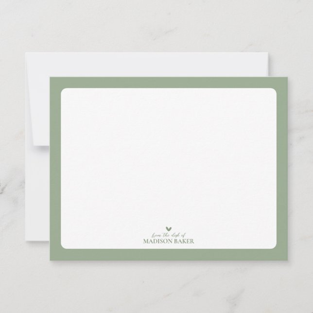 Carte De Correspondance Vert sage | Papeterie personnalisée simple coeur (Devant)