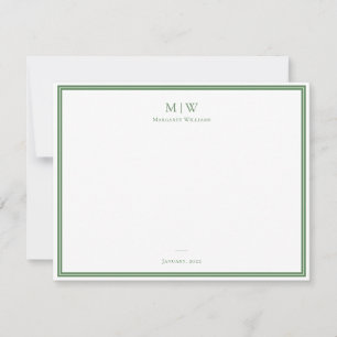 Carte De Correspondance Vert sauge Élégant Classique Monogramme Profession