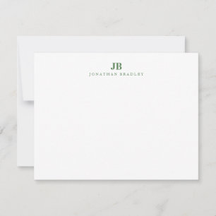 Carte De Correspondance Vert Sauge Minimaliste Monogramme Professionnel