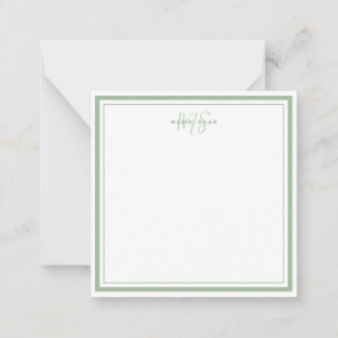 Carte De Correspondance Vert sauge minimaliste simple monogramme deux bord