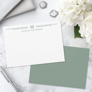 Carte De Correspondance Vert Sauge Simple Deux Bordures Minimaliste