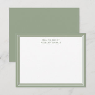 Carte De Correspondance Vert sauge triple bordure De la part de plat