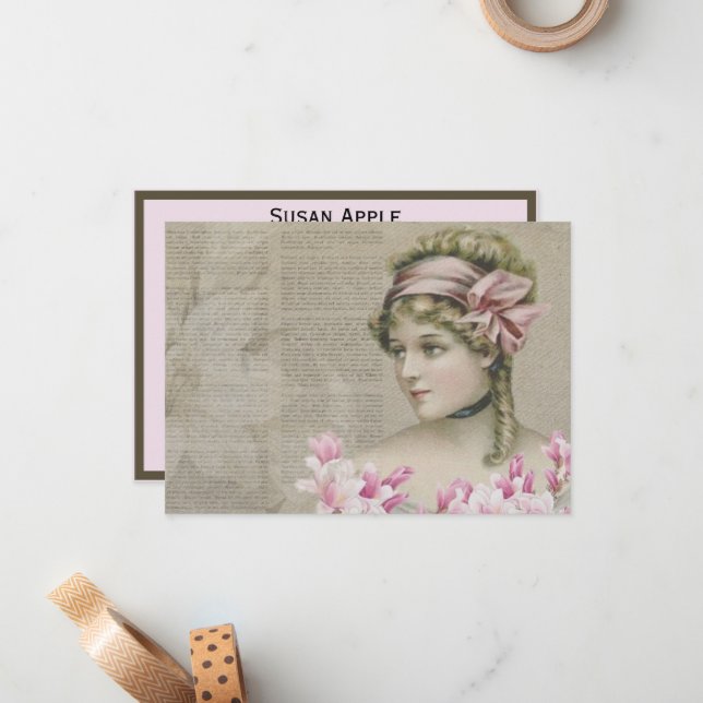 Carte De Correspondance Victorian Steampunk Lady Pink Journal (Devant/Arrière en situation)