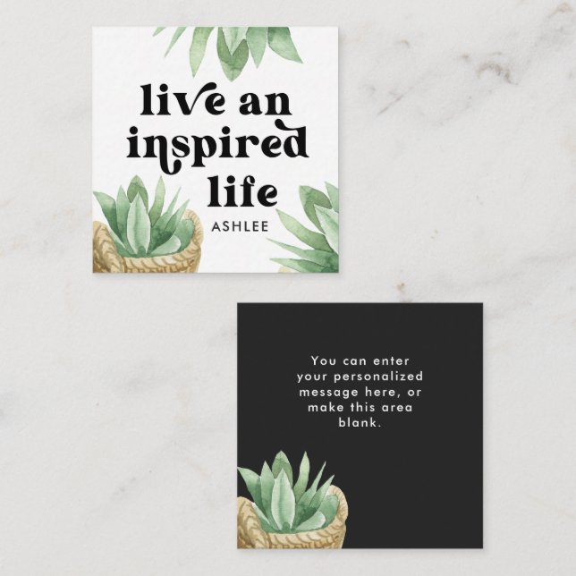 Carte De Correspondance Vie et inspiré Vie Succulente Noir (Devant / Derrière)