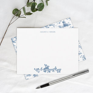 Carte De Correspondance Vintage Anglais Floral Toile de Jouy-Blue