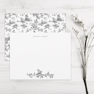 Carte De Correspondance Vintage Anglais Floral Toile de Jouy-Grey