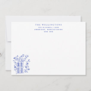 Carte De Correspondance Vintage Blue Floral House