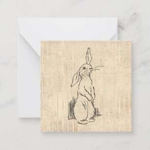 Carte De Correspondance Vintage Cute Bunny Rabbit Art Script Arrière - pla