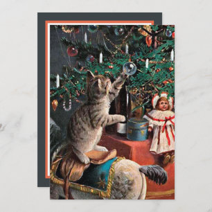 Carte De Correspondance vintage festif chat de Noël ajouter un sentiment