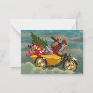 Carte De Correspondance Vintage Noël Père Noël sur moto 3,5 x 2,5