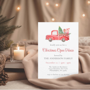 Carte De Correspondance Vintage Red Christmas Truck Open House Party