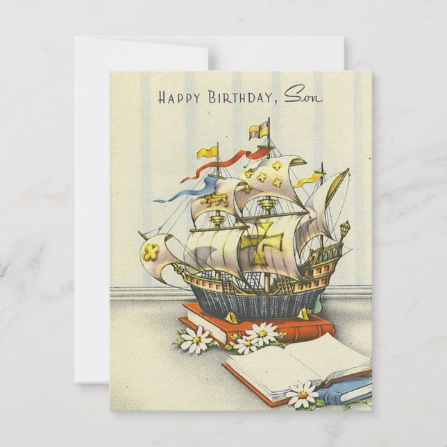 Carte De Correspondance Vintage Retro Ship Joyeux Fils d'anniversaire (Devant)