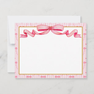 Carte De Correspondance Vintage Ruban Rose Aquarelle Merci