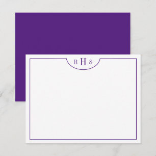Carte De Correspondance Violet Minimaliste Trois Monogrammes Une Bordure
