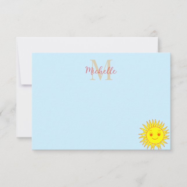 Carte De Correspondance Visage heureux Monogramme soleil personnalisé (Devant)