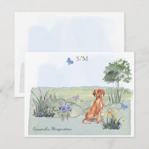 Carte De Correspondance Vizsla Chien Papillon de prairie Monogramme et nom