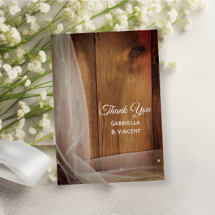 Carte De Correspondance Voile et grange Mariage campagnard en bois Merci N