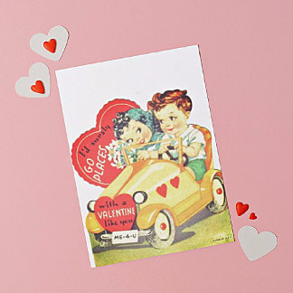 Carte De Correspondance Voiture Vintage Enfants Valentine's Day Valentine