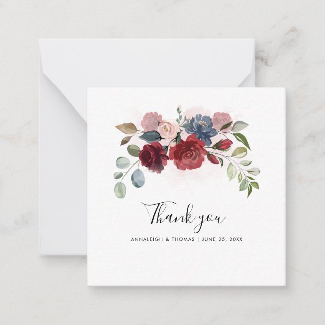 Carte De Correspondance Watercolor Floral Script Wedding Thank You (Devant)