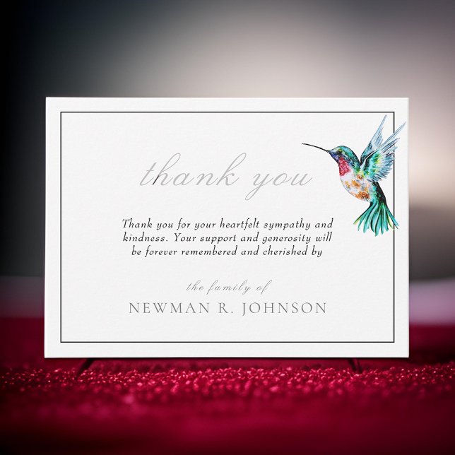 Carte De Correspondance Watercolor Hummingbird Funeral Memorial Merci (Créateur téléchargé)