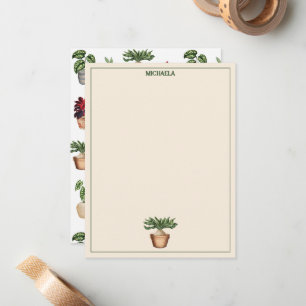 Carte De Correspondance Watercolor Potted Plants Terracotta Pots Name