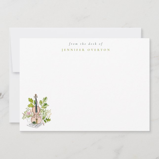 Carte De Correspondance Watercolor Violin & Greenery Personalized (Devant)