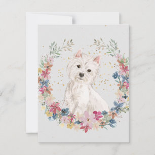 Carte De Correspondance Westie Terrier Fleurs de printemps Monogramme