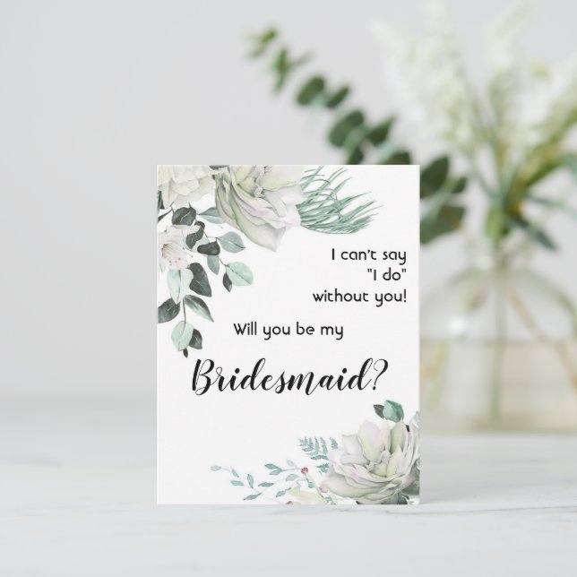 Carte De Correspondance White Roses Be My Bridesmaid Proposition (Debout devant)