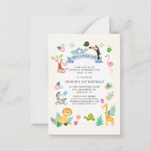 Carte De Correspondance Wild One Jungle Safari Animaux 1er anniversaire