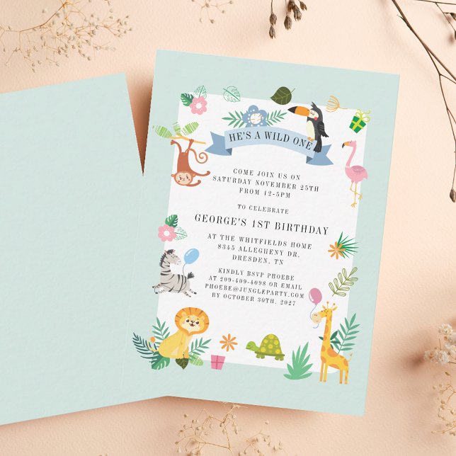 Carte De Correspondance Wild One Jungle Safari Animaux 1er anniversaire (Wild One Jungle Safari Animals 1st Birthday Note Card)