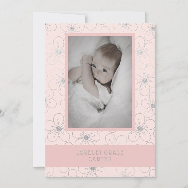 Carte De Correspondance Wildflowers Silver Effect Photo Naming Ceremony (Devant)