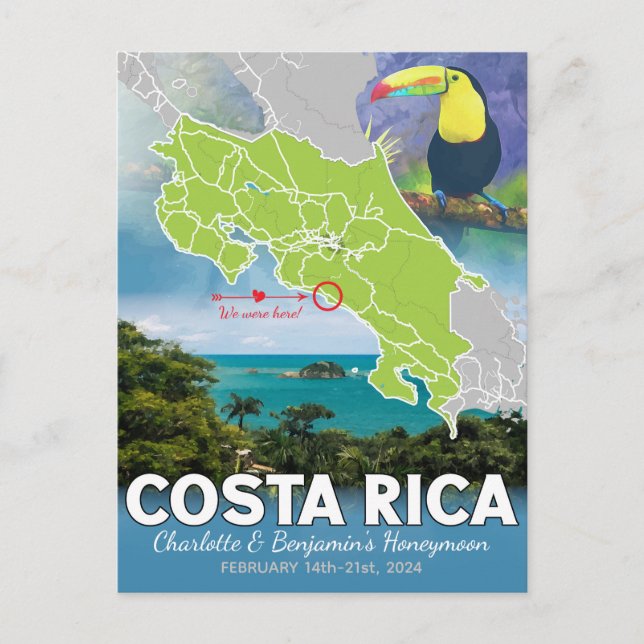 Carte de Costa Rica Souvenirs de Lune de Miel (Devant)