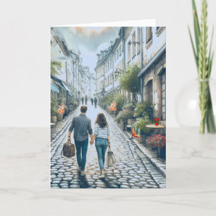 Carte de couple voyageant en Europe