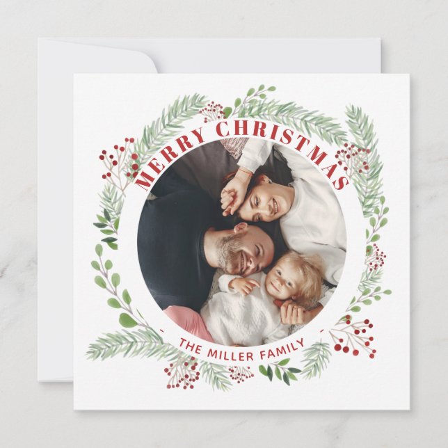 Carte de couronne de Noël Floral avec 2 Photos (Devant)