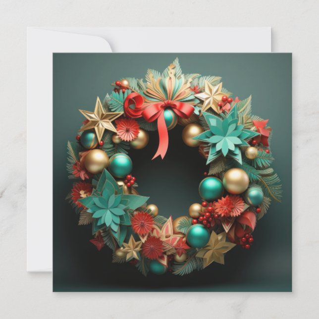 Carte de couronne de Noël Joyeux 3D (Devant)