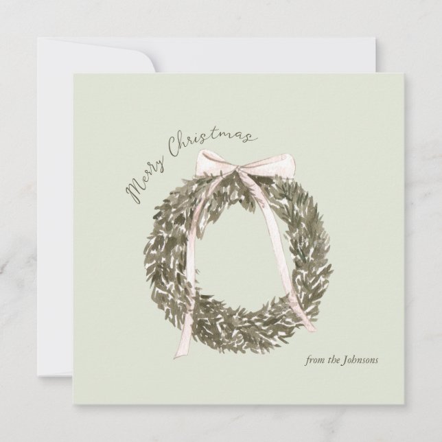 Carte de couronne de Noël rose et vert (Devant)