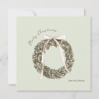 Carte de couronne de Noël rose et vert