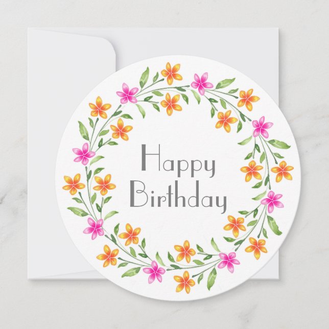 Carte de couronne florale rose et orange chaud (Devant)