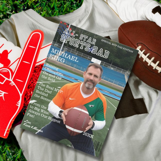 Carte de couverture All Star Sports Papa Magazine (Custom Sports Dad Magazine Cover Card - Personalized Father’s Day Gift | Zazzle)