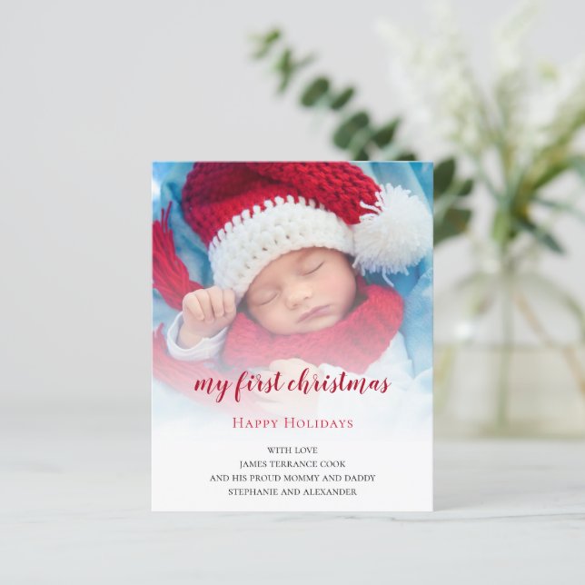 Carte de couverture photo de Noël pour bébé BUDGET (Debout devant)