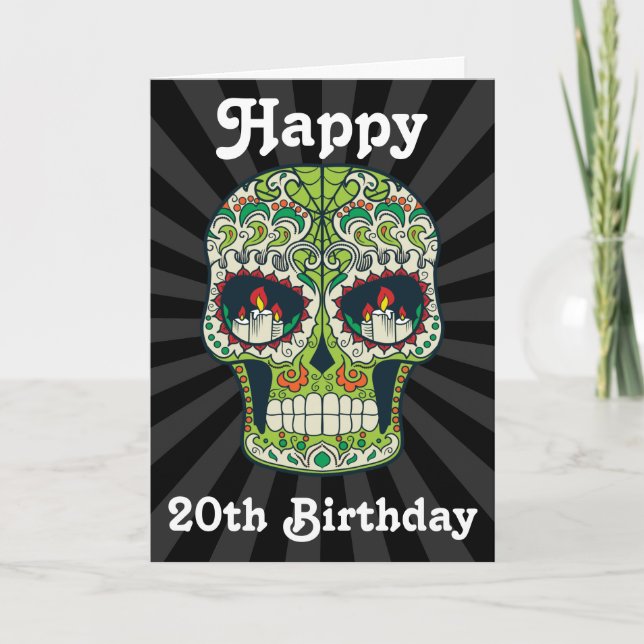 Carte de crâne à sucre sur mesure Joyeux 20e anniv (Devant)