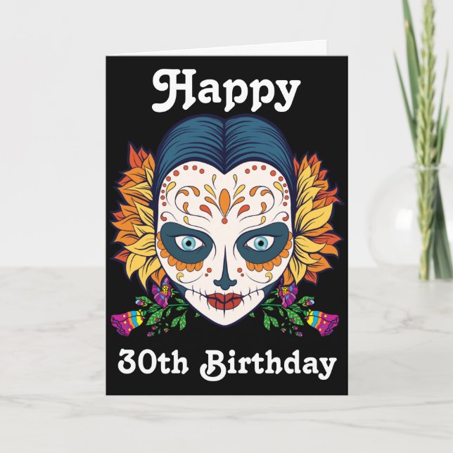 Carte de crâne à sucre sur mesure Joyeux 30e anniv (Devant)