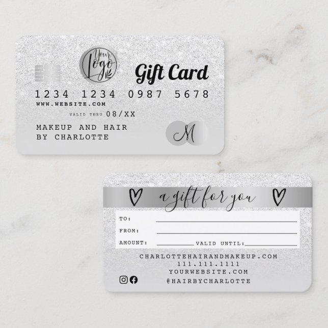 Carte de crédit blanc parties scintillant ombre ar (Devant / Derrière)