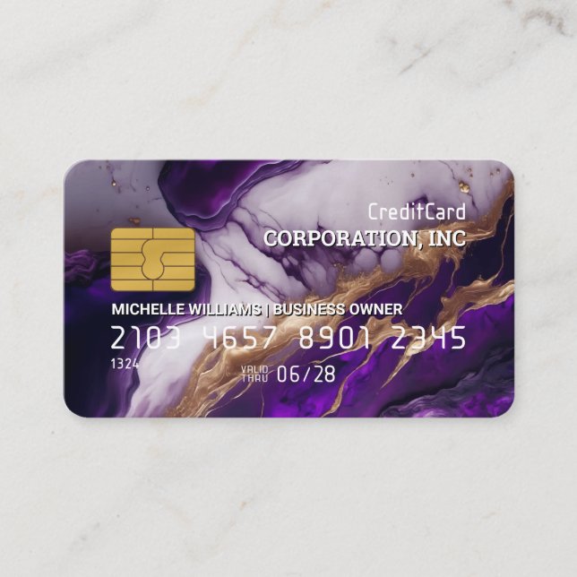 Carte de crédit | Marbre bleu violet or (Devant)