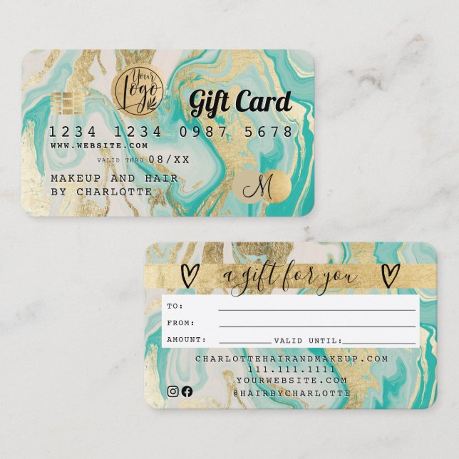Carte de crédit or marbre agate cadeau certificat (Devant / Derrière)